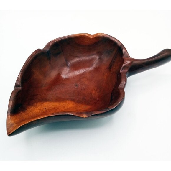 Leaf-Shaped Bowl Vintage Midcentury Modern Monkey Pod 8.5 Inch Rustic Kitchen - Picture 4 of 16